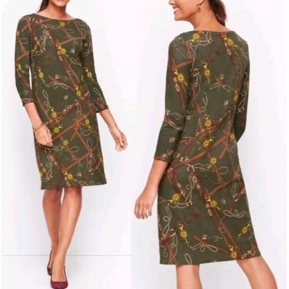 Talbots Dress Women's M Olive Equestrian Bit & Bridle Long Sleeve Western Status - Picture 2 of 15